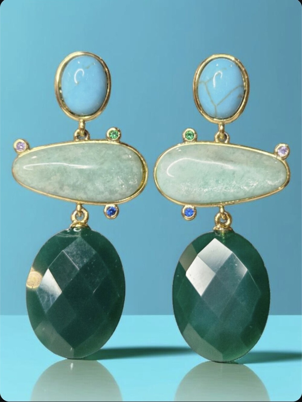 18k Gold Plated Turquoise Amazonite Emerald Crystal Dangle Earrings